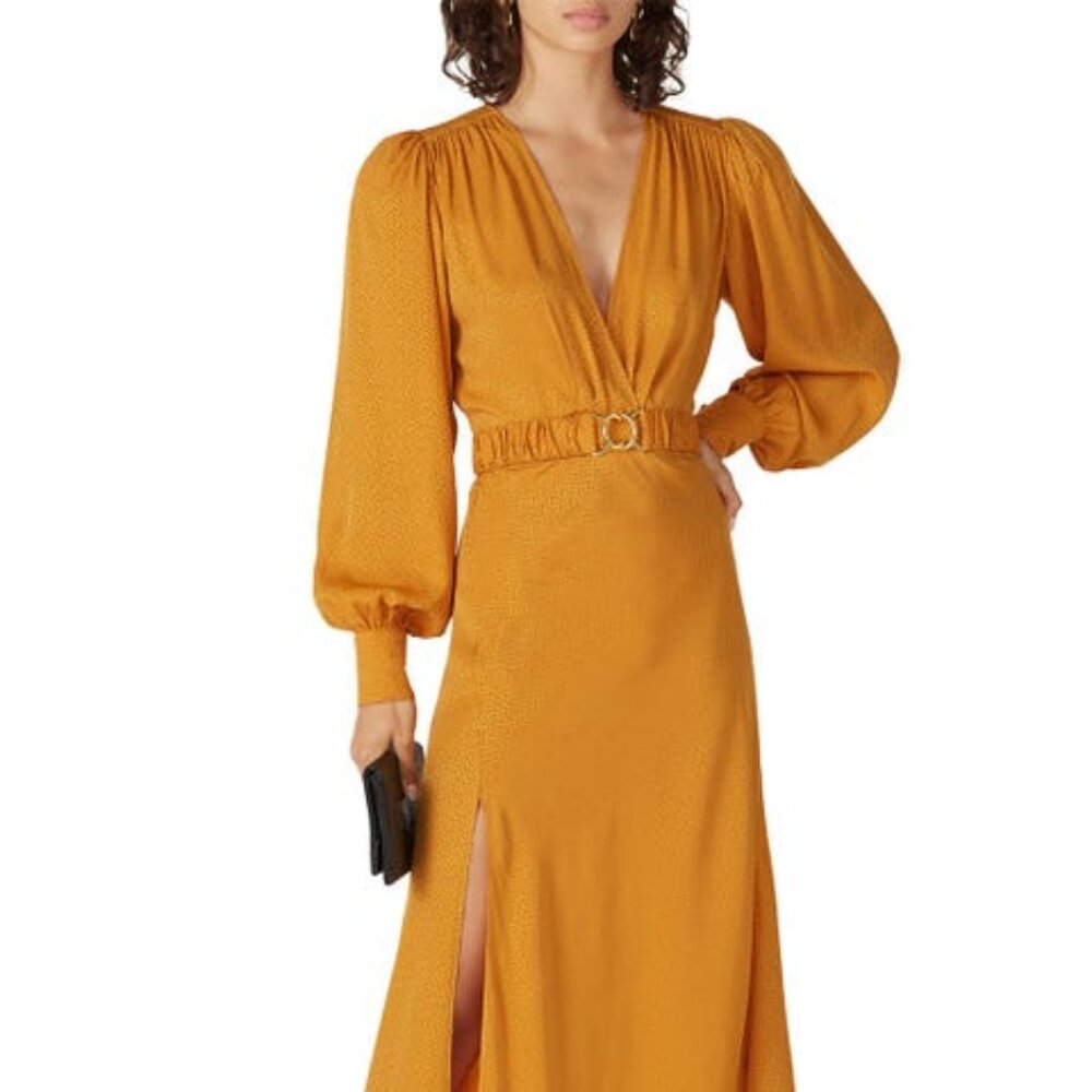 Ronny Kobo Silk Gold Estelle Dress Medium